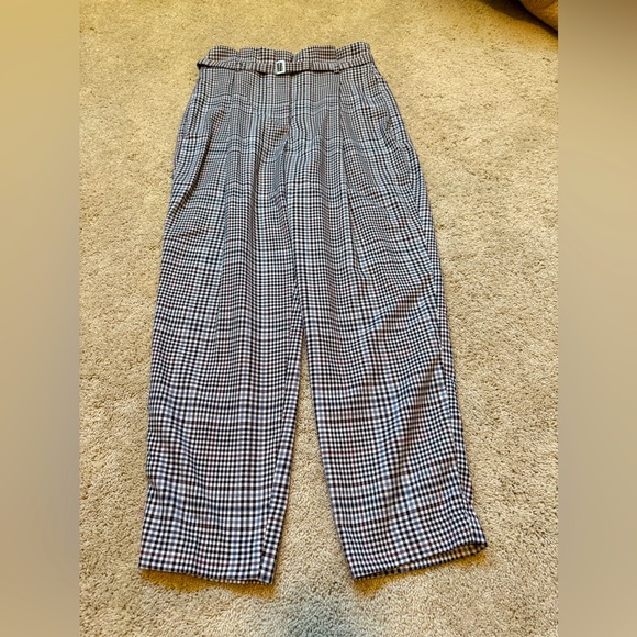Zara Pants - Zara Basic Plaid Pants Side Pockets Belt with Silver detail Sz S